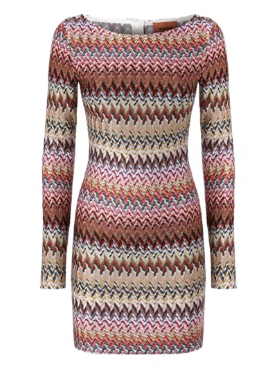 Missoni Metallic Zigzag Long Sleeve Knit Minidress In Multi