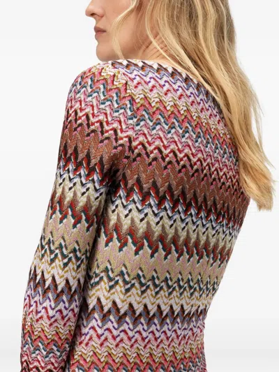 Missoni Metallic Zigzag Long Sleeve Knit Minidress In Multi