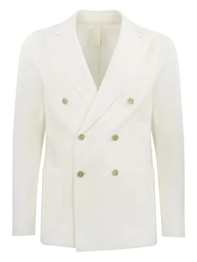 Eleventy Double-breasted Gold-button Blazer In White