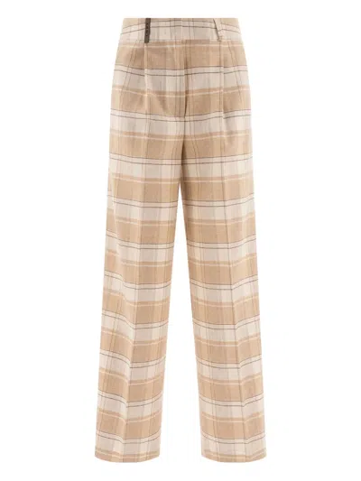 Peserico Check Wool Trousers In Neutral
