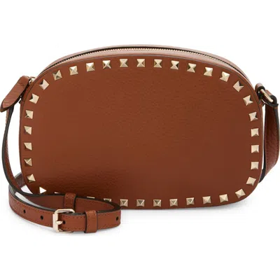 Valentino Studded Leather Crossbody Bag With Chain Strap In Brown