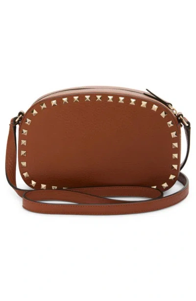 Valentino Studded Leather Crossbody Bag With Chain Strap In Brown