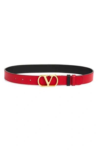 Valentino Designer Leather Belt Reversible Adjustable Length In Black