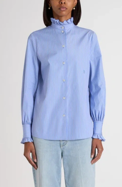 Valentino Light Blue Striped Shirt In Cotton