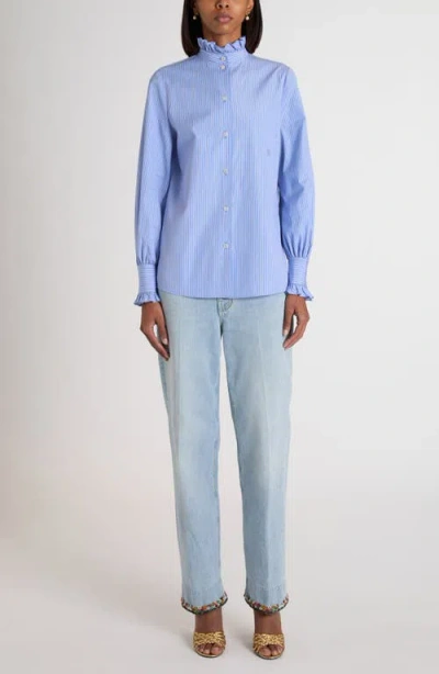 Valentino Light Blue Striped Shirt In Cotton