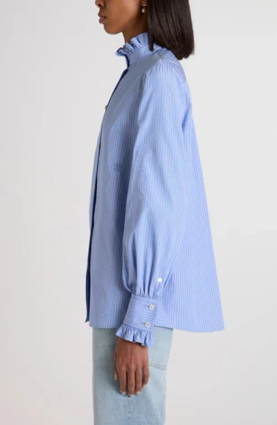 Valentino Light Blue Striped Shirt In Cotton