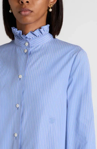 Valentino Light Blue Striped Shirt In Cotton