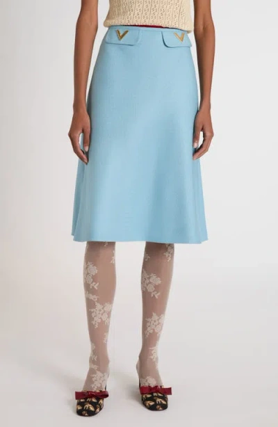Valentino V Logo Solid Viscose Skirt In Blue