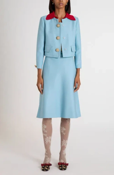 Valentino V Logo Solid Viscose Skirt In Blue