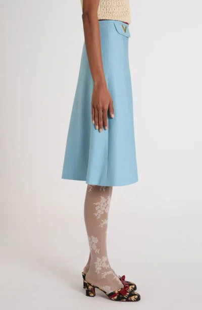 Valentino V Logo Solid Viscose Skirt In Blue