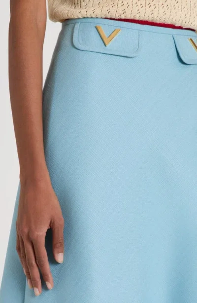 Valentino V Logo Solid Viscose Skirt In Blue