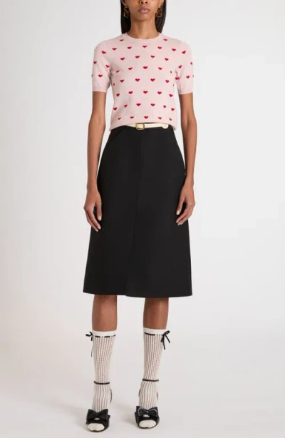 Valentino Crewneck Heart Jacquard Sweater In Pink