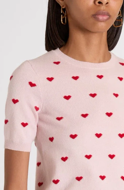 Valentino Crewneck Heart Jacquard Sweater In Pink