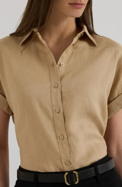 Ralph Lauren Lauren  Short Sleeve Linen Button-up Shirt In Brown
