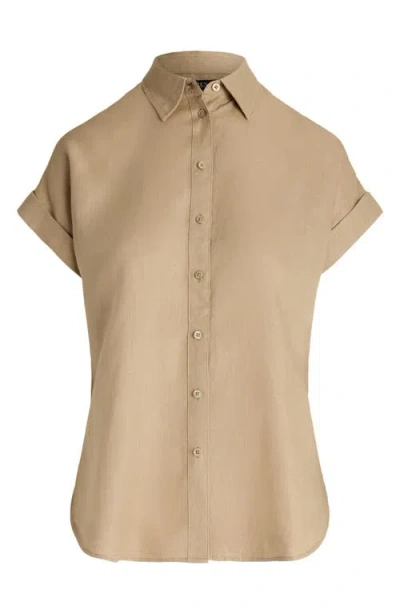 Ralph Lauren Lauren  Short Sleeve Linen Button-up Shirt In Brown
