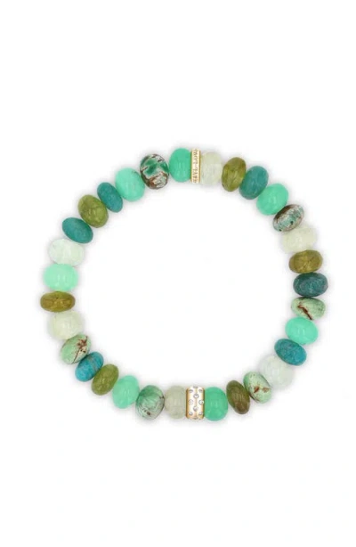 Sheryl Lowe Yg Green Mix 8mm Bead Bracelet With Scattered Diamond Donut In Multi