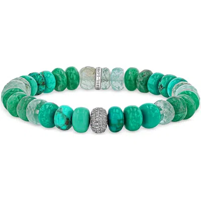 Sheryl Lowe Turquoise Mix 8mm Bead Bracelet With Diamond Donut In Multi
