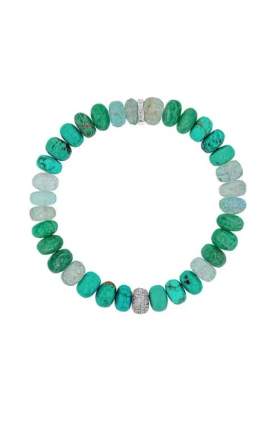 Sheryl Lowe Turquoise Mix 8mm Bead Bracelet With Diamond Donut In Multi