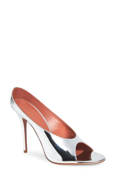 Amina Muaddi Silver Leather Anok 105 Mules In Burgundy