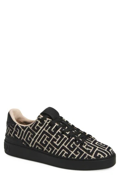 Balmain Monogram Jacquard B-court Trainers In Black