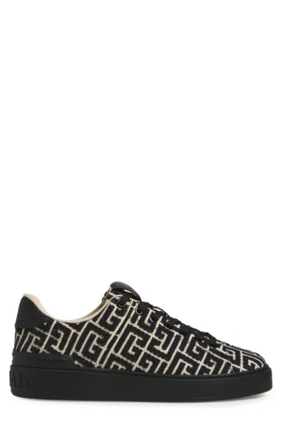 Balmain Monogram Jacquard B-court Trainers In Black