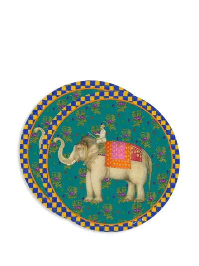 Lisa Corti Elephant Peacock Masonite Placemats (set Of Two) In Green