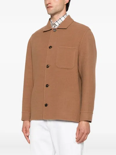Eleventy Button-fastening Patch-pocket Jacket In Brown