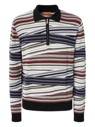 Missoni Langarm-poloshirt Mit Reissverschluss Und Gestreiftem Zickzack In Multi