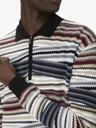 Missoni Langarm-poloshirt Mit Reissverschluss Und Gestreiftem Zickzack In Multi