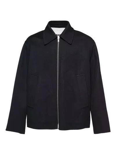 Jil Sander Midnight Blue Gabardine Jacket In Black
