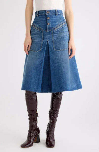 Chloé Button-front Denim Midi Skirt With Patch Pockets In Blue