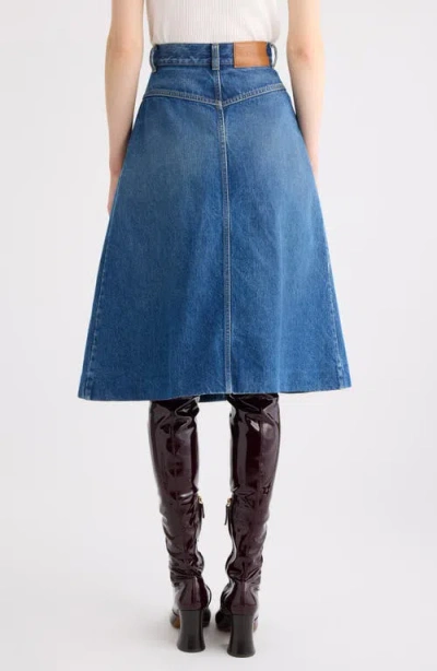 Chloé Button-front Denim Midi Skirt With Patch Pockets In Blue