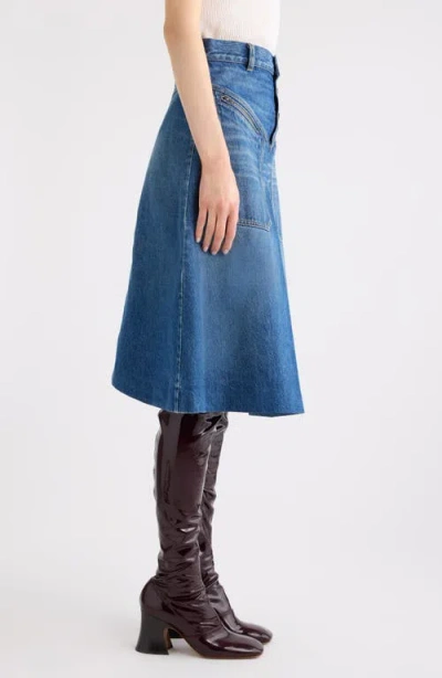 Chloé Button-front Denim Midi Skirt With Patch Pockets In Blue