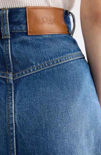 Chloé Button-front Denim Midi Skirt With Patch Pockets In Blue