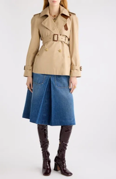 Chloé Short Trench Coat In Cotton Gabardine In Brown