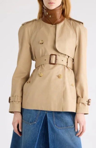 Chloé Short Trench Coat In Cotton Gabardine In Brown