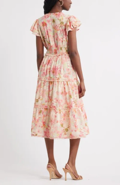 Chelsea28 Flutter Sleeve Tiered Cotton Midi Sundress In Multi