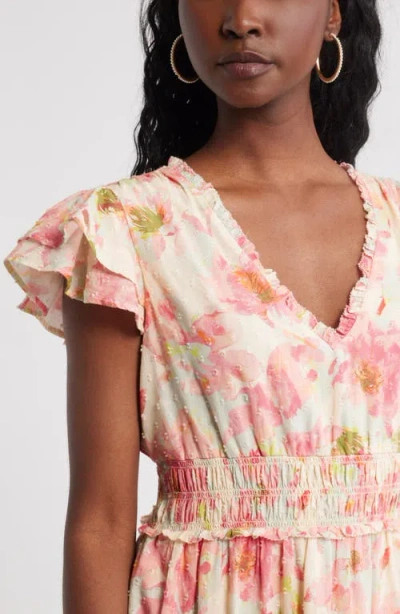 Chelsea28 Flutter Sleeve Tiered Cotton Midi Sundress In Multi