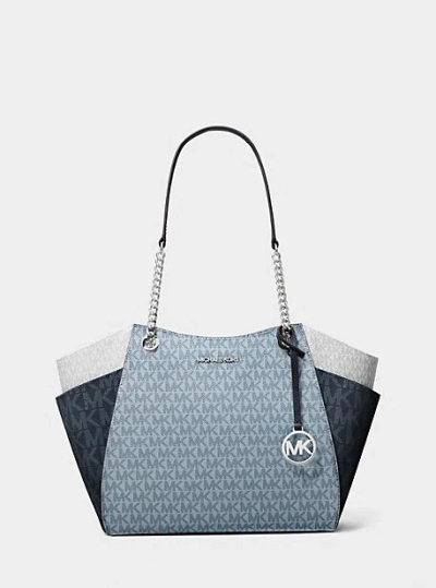 Michael Kors Jet Set Large Color-block Signature Logo Shoulder Bag In Blue