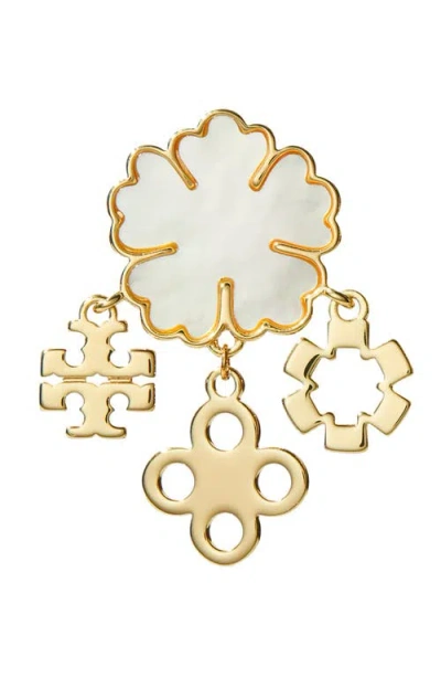 Tory Burch Mother Of Pearl Clover Cluster Drop Earrings In Gold Tone In Gold
