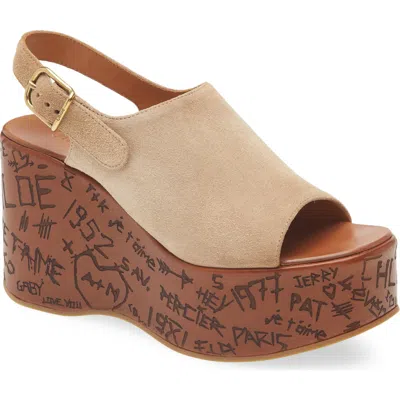 Chloé Maxime Suede Platform Wedge Sandals In Brown