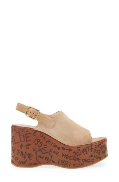 Chloé Maxime Suede Platform Wedge Sandals In Brown