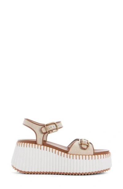Chloé Nama Canvas Platform Sandals In White