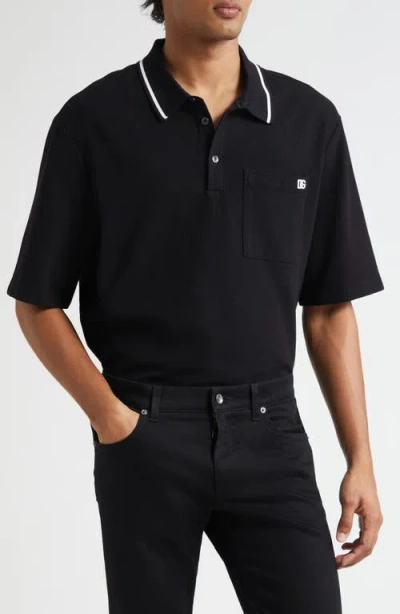 Dolce & Gabbana Cotton Pique Polo In Black