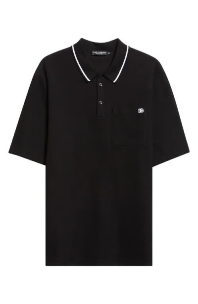 Dolce & Gabbana Cotton Pique Polo In Black