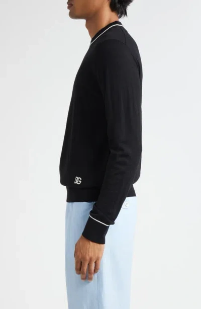 Dolce & Gabbana Logo Crew Neck Sweater With Contrasting Trims In Black