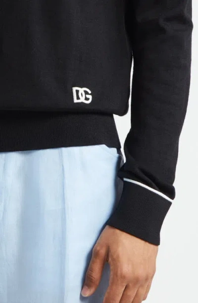 Dolce & Gabbana Logo Crew Neck Sweater With Contrasting Trims In Black
