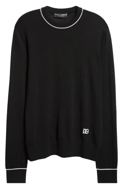 Dolce & Gabbana Logo Crew Neck Sweater With Contrasting Trims In Black