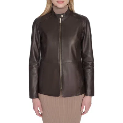 Cole Haan Women's Hand Stitched Detail Stand Collar Leather Jacket In Black