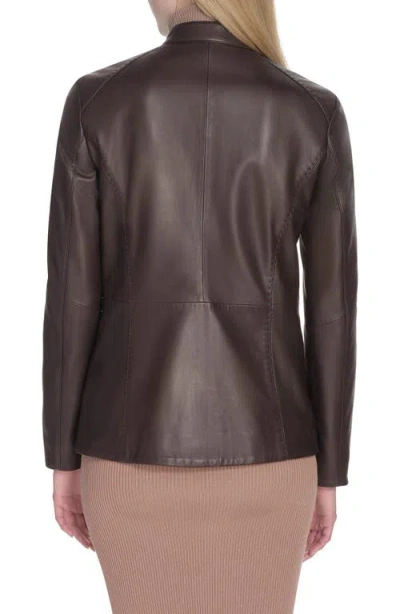 Cole Haan Women's Hand Stitched Detail Stand Collar Leather Jacket In Black